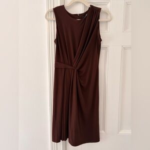 Ellen Tracy Burgundy Draped Sheath Dress Sleeveless Side Pleat Small Petite